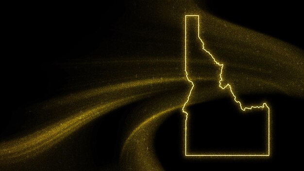 アイダホの地図、暗い背景の金のきらめき地図