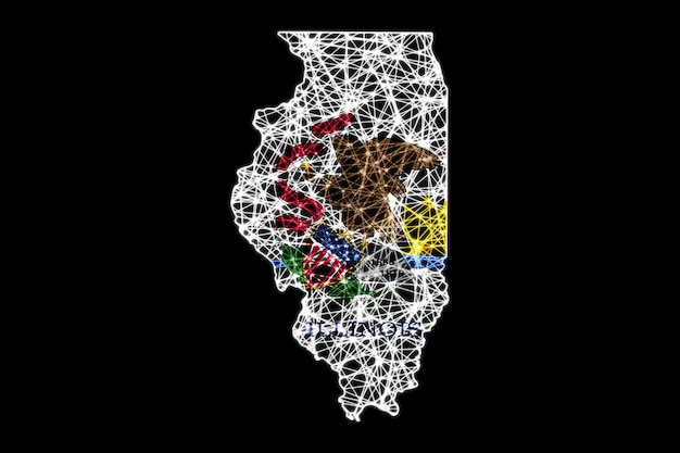 Foto gratuita mappa dell'illinois, mappa della linea di maglia poligonale, mappa della bandiera