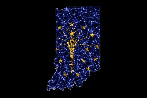Free photo map of indiana, polygonal mesh line map, flag map