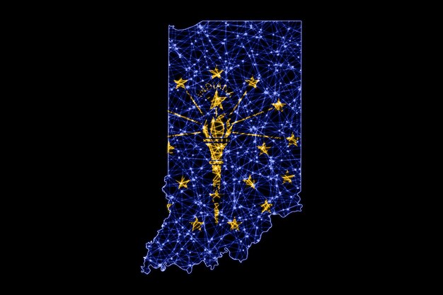 Map of Indiana, Polygonal mesh line map, flag map