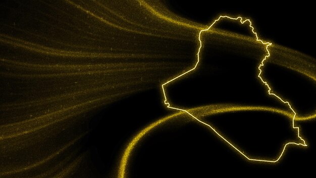 イラクの地図、暗い背景にゴールドのキラキラ地図