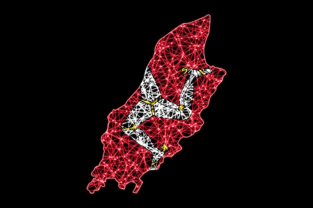 Map of Isle of Man, Polygonal mesh line map, flag map
