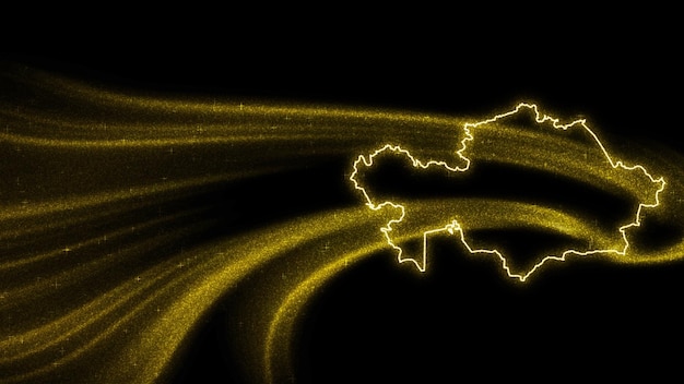 Map of Kazakhstan, Gold glitter map on dark background