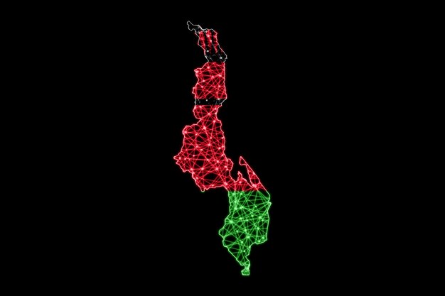 Map of Malawi, Polygonal mesh line map, flag map