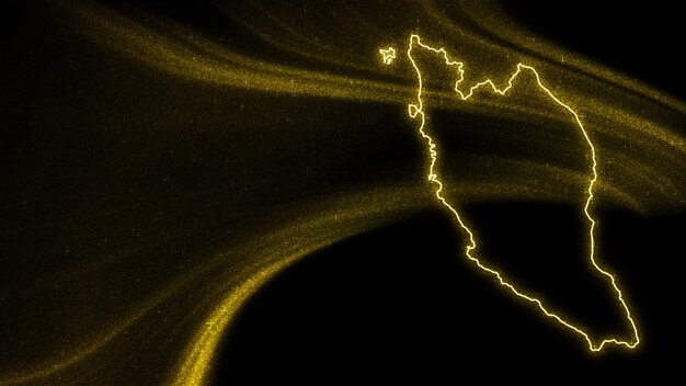 말레이시아의 지도, 어두운 배경에 골드 반짝이 지도