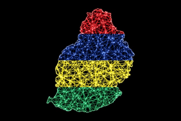 Foto gratuita mappa di mauritius, mappa della linea di maglia poligonale, mappa della bandiera