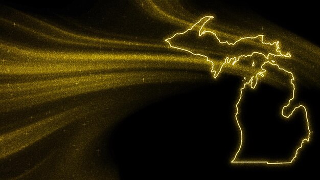 Карта Мичигана, карта с золотым блеском на темном фоне