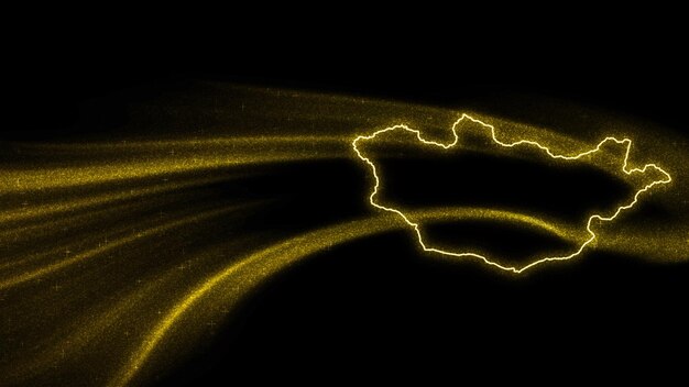 モンゴルの地図、暗い背景にゴールドのキラキラ地図