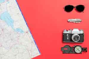 Free photo map near travel stuff