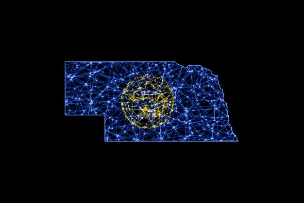 Map of Nebraska, Polygonal mesh line map, flag map