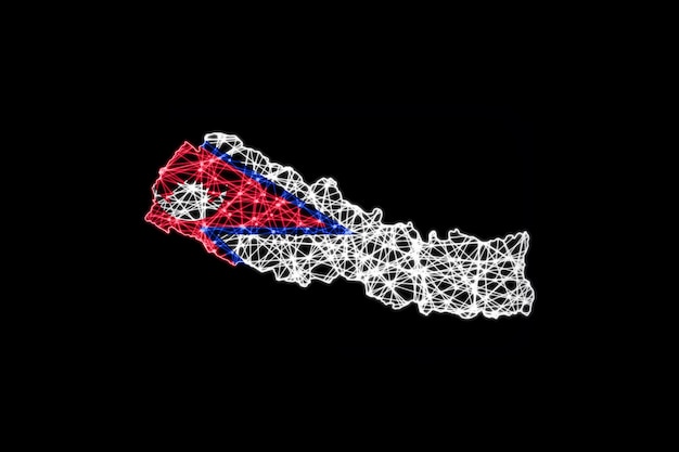 Map of Nepal, Polygonal mesh line map, flag map