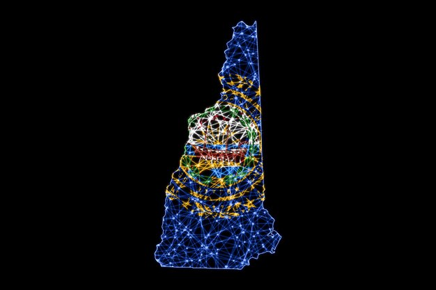 Карта Нью-Гэмпшира, карта линий многоугольной сетки, карта флагов
