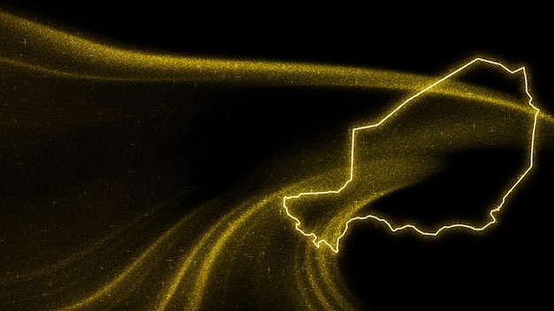 ニジェールの地図、暗い背景にゴールドのキラキラ地図
