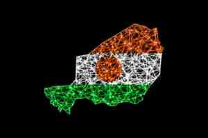 Free photo map of niger, polygonal mesh line map, flag map