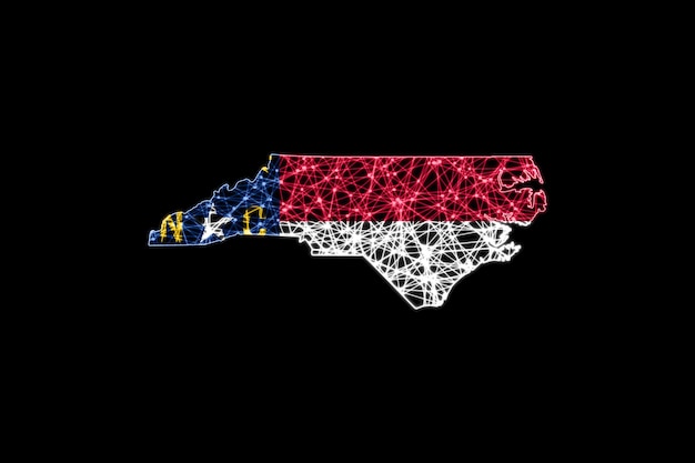 Map of North Carolina, Polygonal mesh line map, flag map