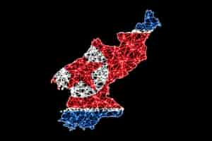 Free photo map of north korea, polygonal mesh line map, flag map