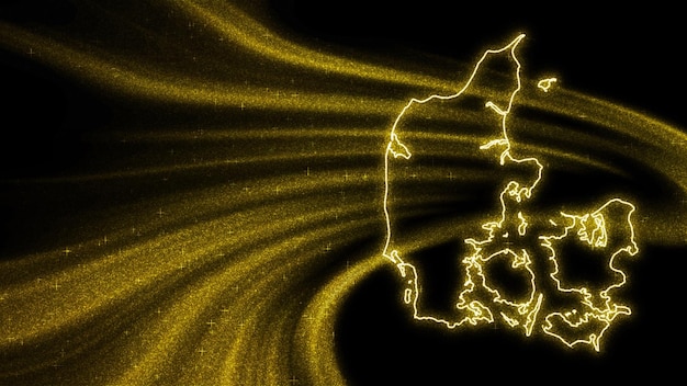 無料写真 デンマークの地図、暗い背景にゴールドのキラキラ地図