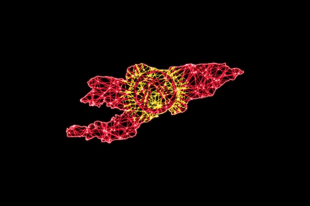 무료 사진 키르기스스탄 지도, 다각형 메쉬 라인 맵, 플래그 맵