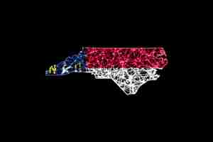 無料写真 ノースカロライナ州の地図、ポリゴンメッシュラインマップ、旗マップ