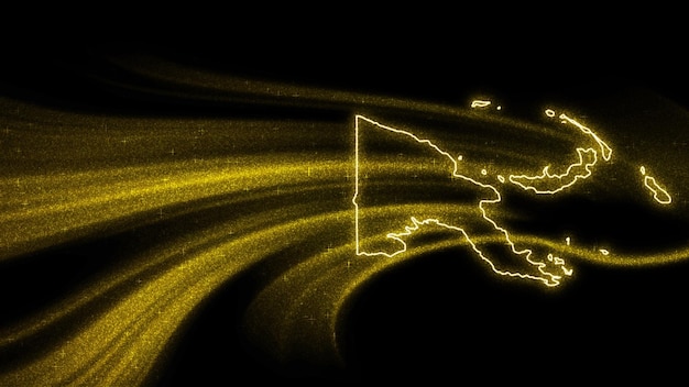 無料写真 パプアニューギニアの地図、暗い背景にゴールドのキラキラ地図
