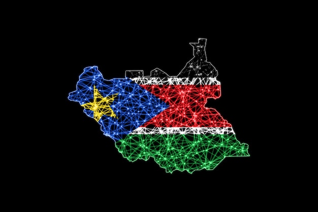 Бесплатное фото Карта южного судана, карта полигональной сетки, карта флага