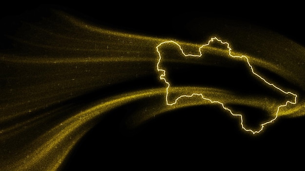 Бесплатное фото Карта туркменистана, карта с золотым блеском на темном фоне