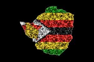 無料写真 ジンバブエの地図、ポリゴンメッシュラインマップ、旗マップ