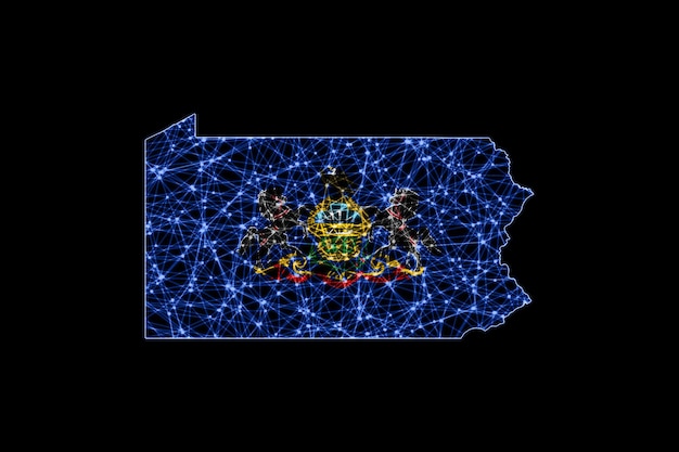 Foto gratuita mappa della pennsylvania, mappa della linea di maglia poligonale, mappa della bandiera