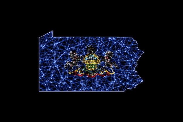 Map of Pennsylvania, Polygonal mesh line map, flag map