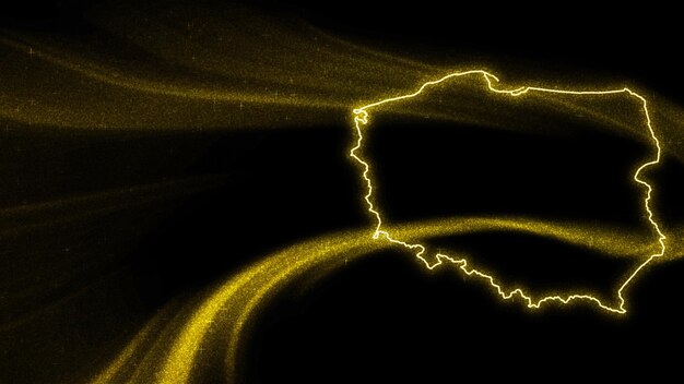 Map of Poland, Gold glitter map on dark background