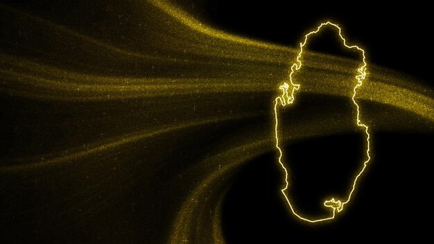 カタールの地図、暗い背景にゴールドのキラキラマップ