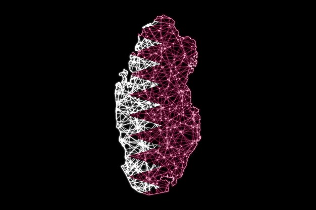 カタールの地図、ポリゴンメッシュラインマップ、旗マップ