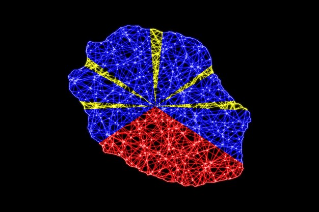 Map of Reunion, Polygonal mesh line map, flag map