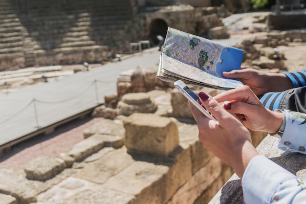 Free photo map and roman monument