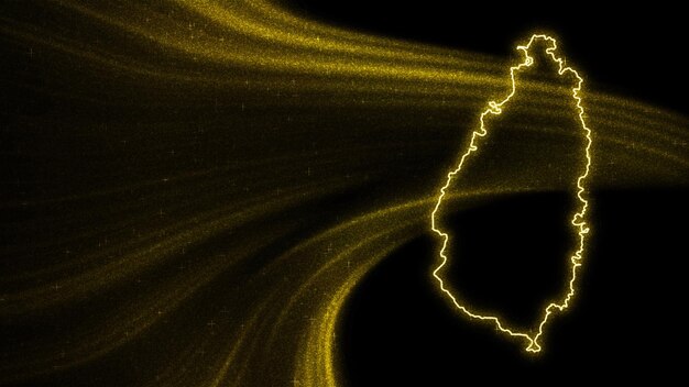 セントルシアの地図、暗い背景にゴールドのキラキラ地図