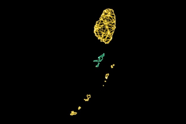 Map of saint vincent and the grenadines, polygonal mesh line map, flag map