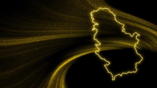 セルビアの地図、暗い背景にゴールドのキラキラ地図