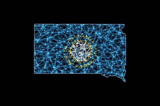 Map of South Dakota, Polygonal mesh line map, flag map