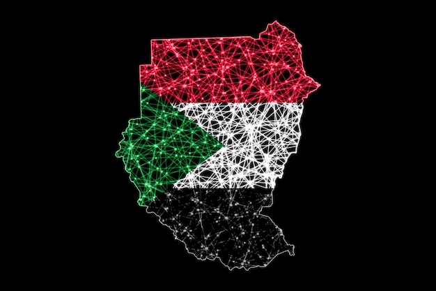 Free photo map of sudan, polygonal mesh line map, flag map