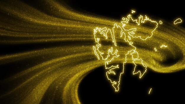 スバールバル諸島およびヤンマイエン諸島の地図、暗い背景にゴールドのキラキラ地図