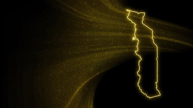 トーゴの地図、暗い背景にゴールドのキラキラマップ