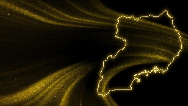 Foto gratuita mappa dell'uganda, mappa glitter oro su sfondo scuro