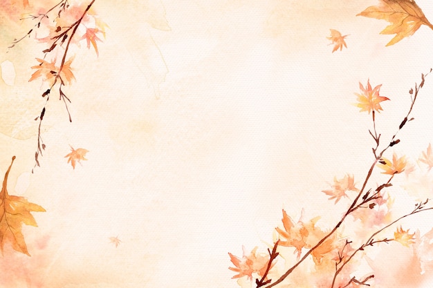 Maple leaf border background in orange watercolor autumn season