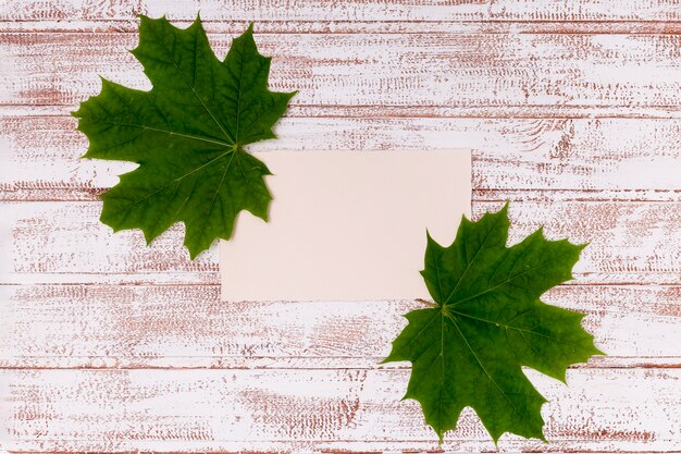 Maple leaves mock-up on wooden desk