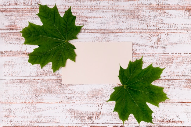 Maple leaves mock-up on wooden desk