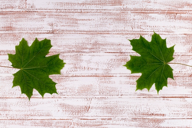 Кленовые листья на деревянном фоне копией пространства