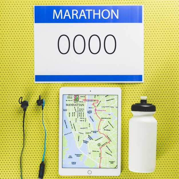 Marathon stuff and tablet with map