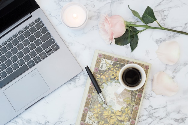 Marble desk with objects