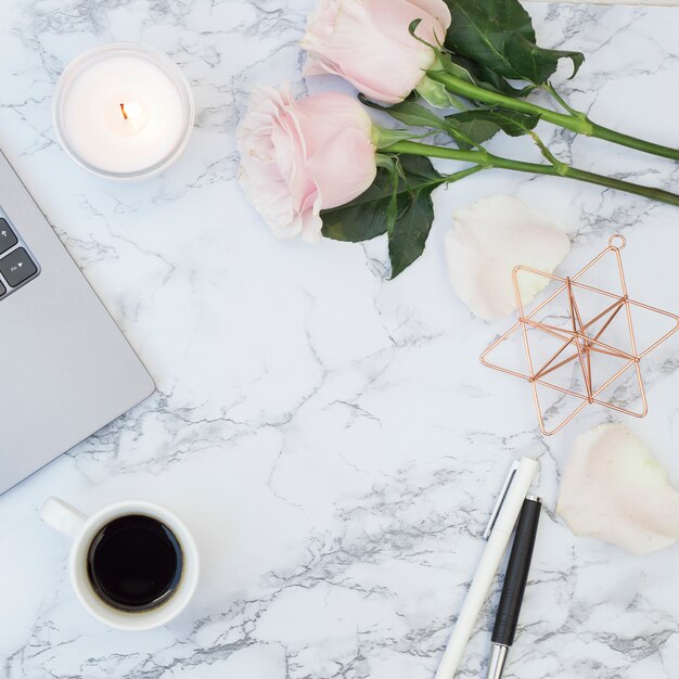 Marble desk with objects