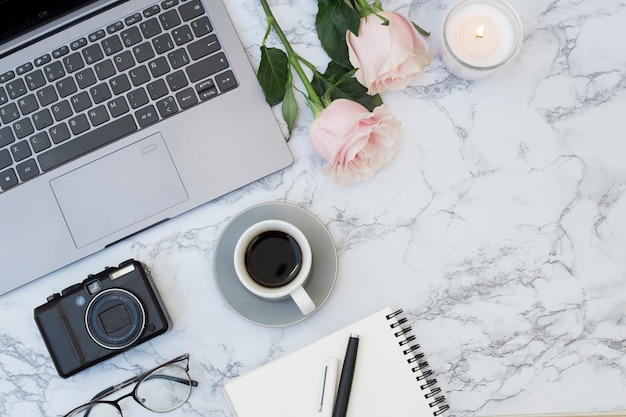 Marble desk with objects